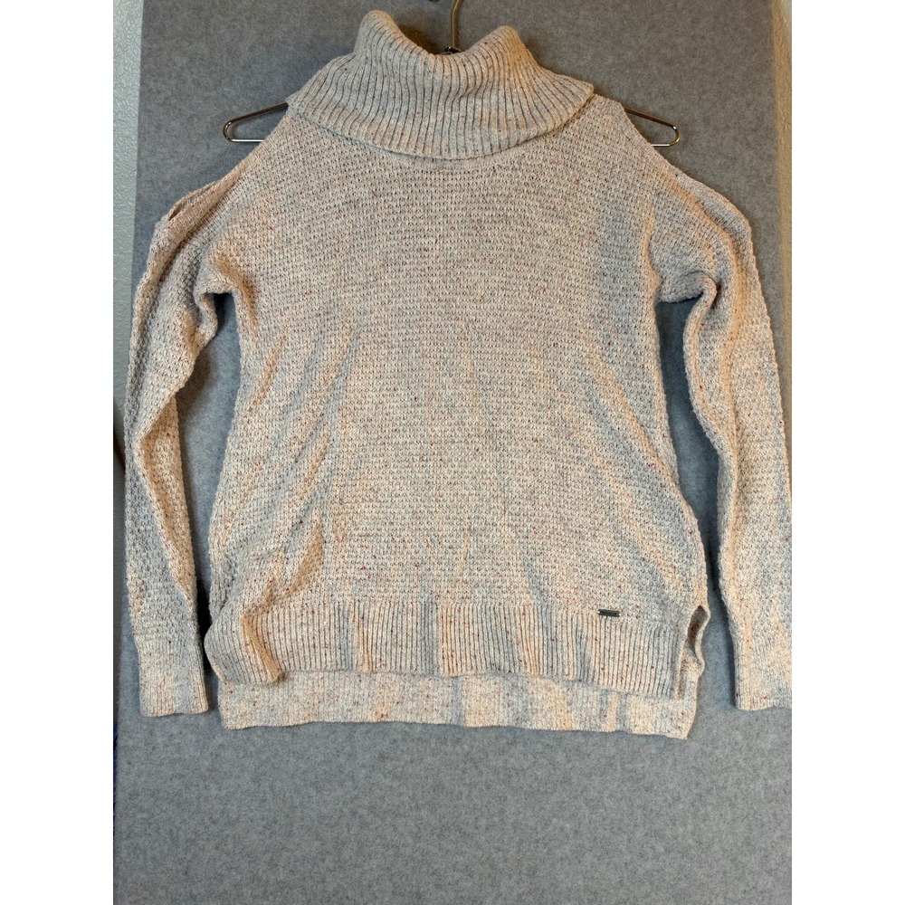 Hollister Womens XS Cold Shoulder Turtleneck Sweater Oatmeal Marl Speckled Knit